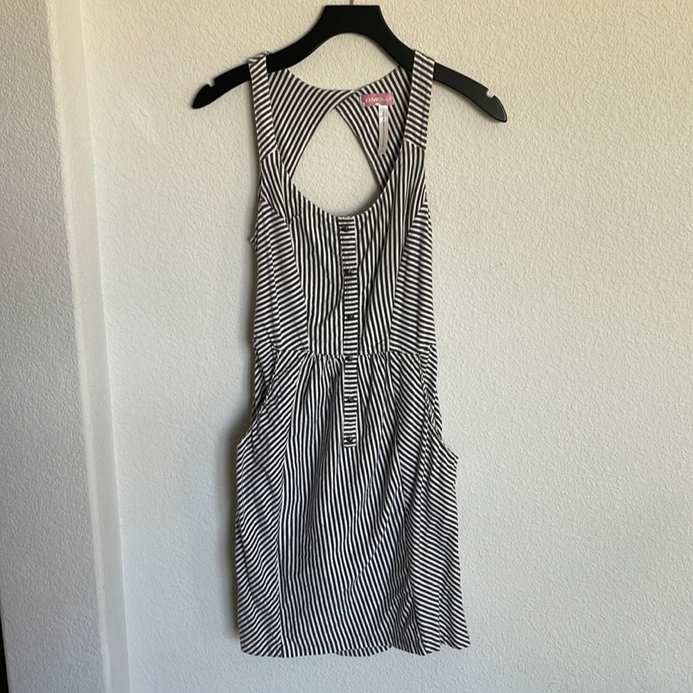 O’Neill grey striped open back dress size large